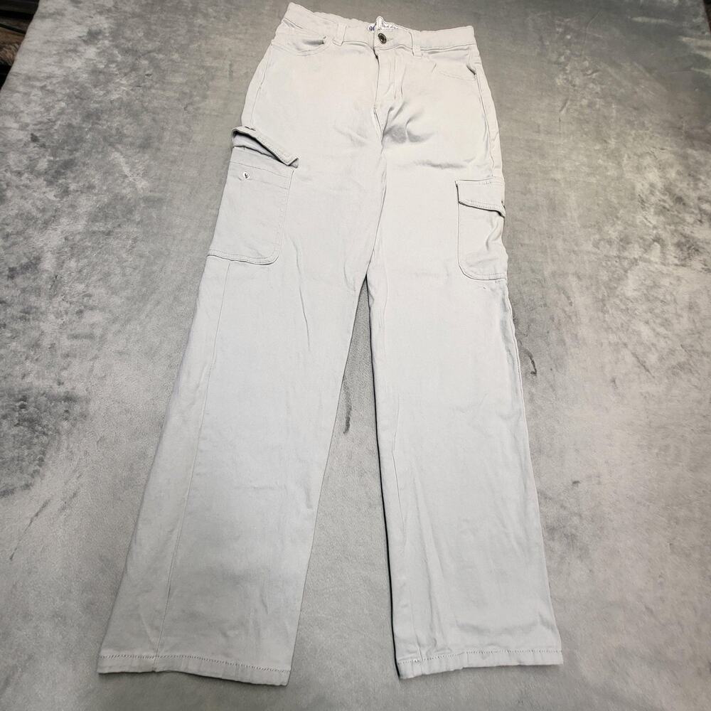 Vintage Pink Label Pants Juniors 5 Gray Cargo Twill Stretch Pockets 90s